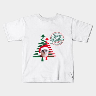 Cute Cat in Santa Hat with green and red Christmas tree ,Brafdesign Kids T-Shirt